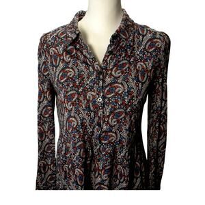 Boden Paisley‎ Print Long Sleeve Shirt Dress Size 6L Collar Soft Cotton Blend